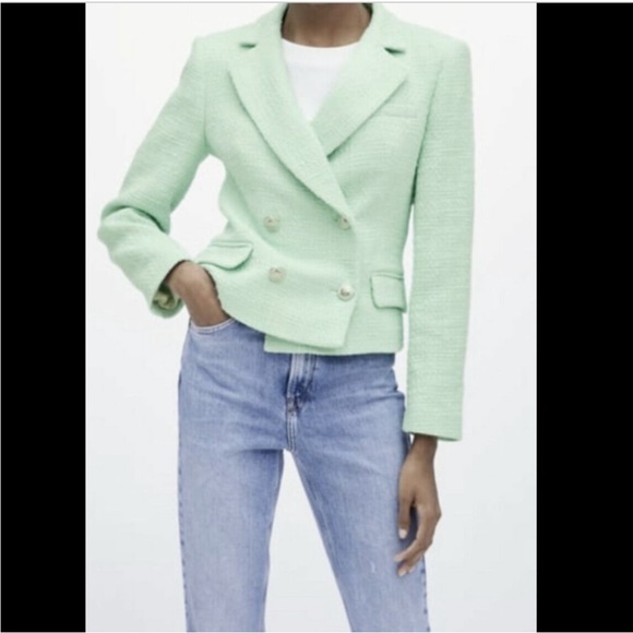 Zara Mint Green / Blue Tweed Blazer and Skort Set - Picture 2 of 9